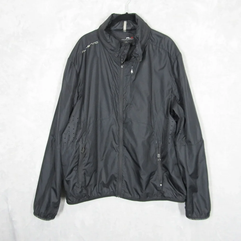 RLX Ralph Lauren Mens XXL Black Nylon Full Zip Windbreaker Jacket RLX67/10